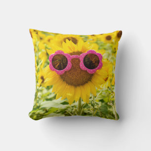 Pink Sunglasses On Sunflower Throw Pillow