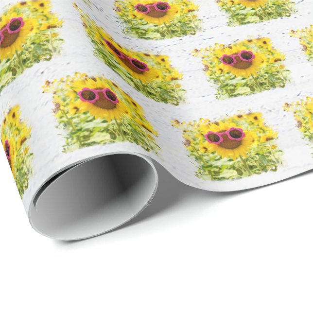 Pink Sunglasses On Sunflower Wrapping Paper (Roll Corner)