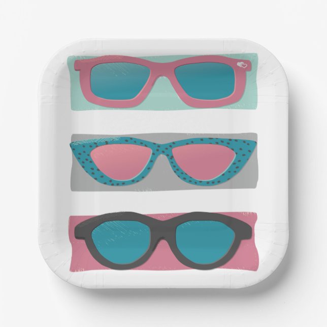 Pink Sunglasses Trio Summer Birthday  Paper Plates (Front)