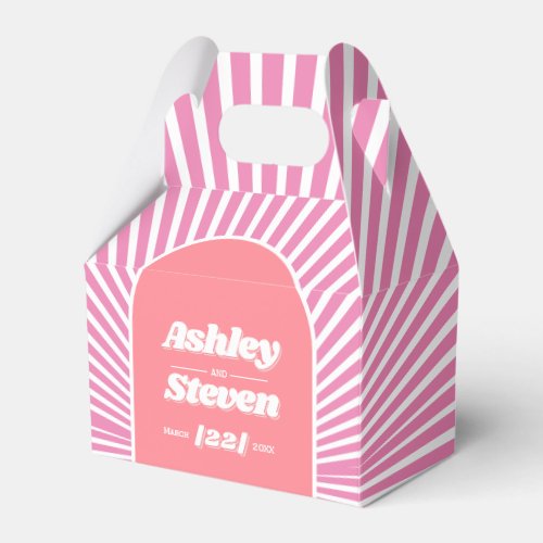 Pink sunrays retro groovy 70s inspired wedding favor boxes