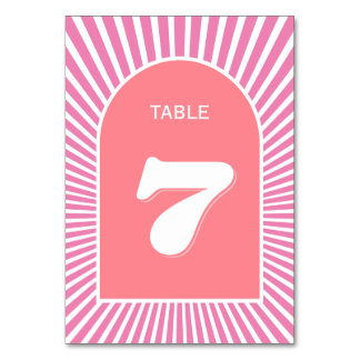 Pink sunrays retro groovy 70s inspired wedding table number
