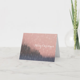Pink Sunrise Frost Trees Forest Landscape Fog Holiday Card