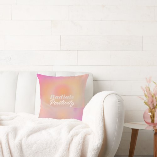 Pink Sunrise Gradient Aesthetic Radiate Positivity Throw Pillow