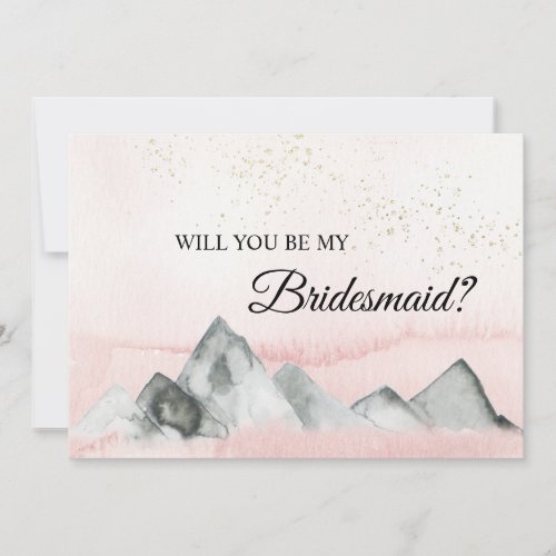Pink Sunrise Mountain Bridesmaid Proposal Card