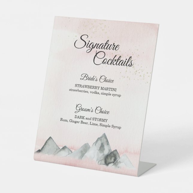 Pink Sunrise Mountain Cocktail Menu Pedestal Sign (Front)