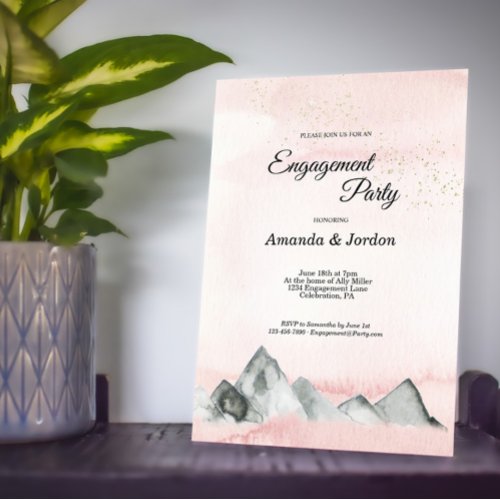 Pink Sunrise Mountain Engagement Party Invitation