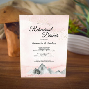 Pink Sunrise Mountain Rehearsal Dinner Invitation