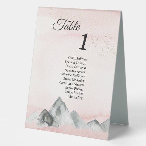 Pink Sunrise Mountain Table Tent Sign with Guests