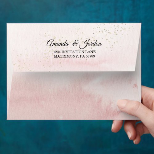 Pink Sunrise Mountain Wedding Invitation Envelope