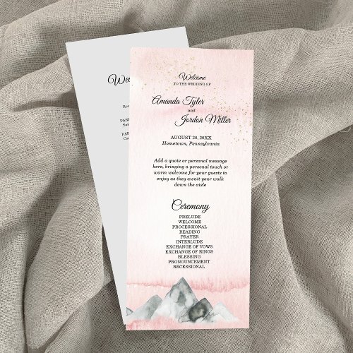 Pink Sunrise Mountain Wedding Program