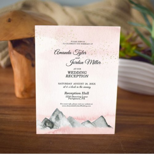 Pink Sunrise Mountain Wedding Reception Invitation