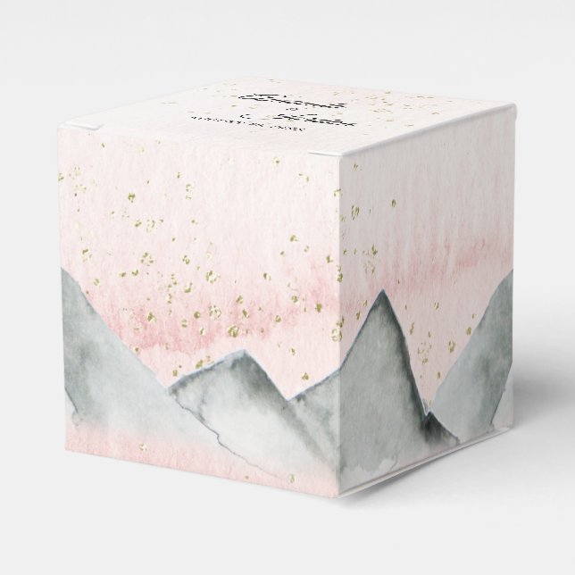 Pink Sunrise Mountain Wedding Square Favor Box (Front Side)
