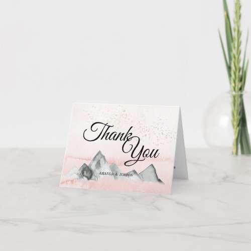 Pink Sunrise Mountain Wedding Thank You Card