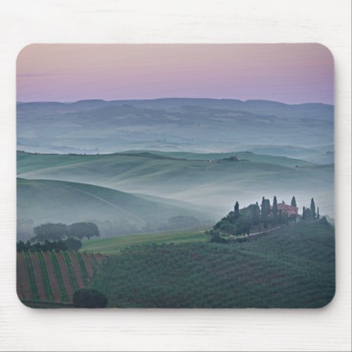 Pink sunrise over a Tuscany landscape mousepad