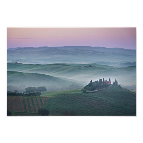 Pink sunrise over a Tuscany landscape print