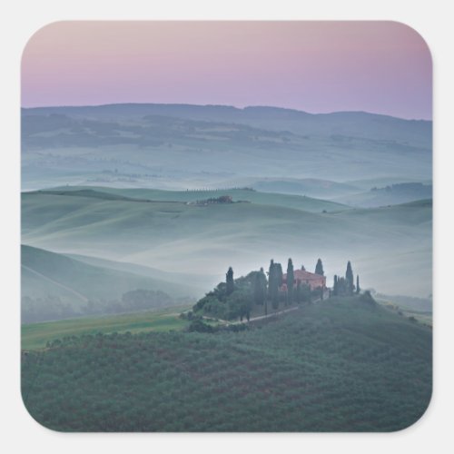 Pink sunrise over a Tuscany landscape sticker