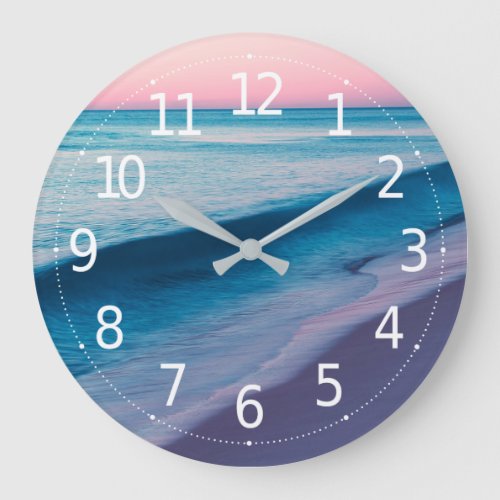 Pink Sunset at the Beach Acrylic Artwork  Large Clock