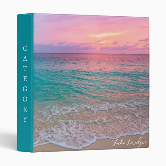 Pink Sunset Beach Personalized 3 Ring Binder (Front/Spine)