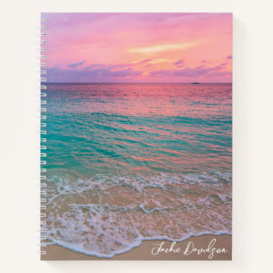 Pink Sunset Beach Personalized Notebook