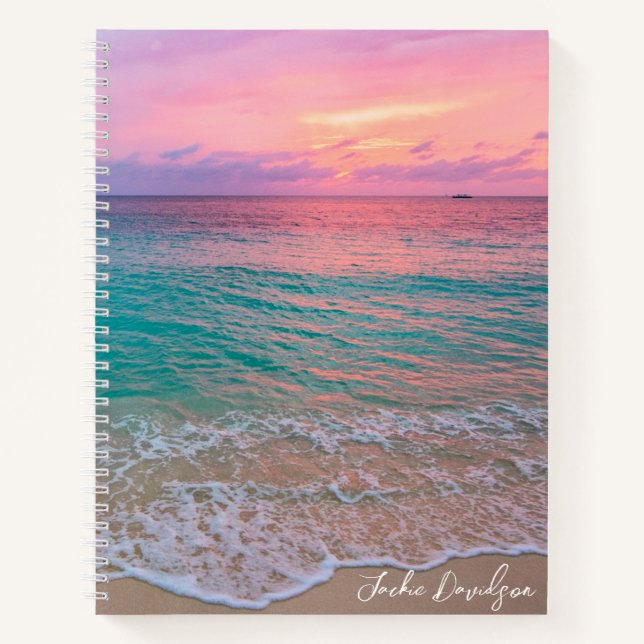 Pink Sunset Beach Personalized Notebook (Front)