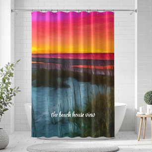Pink Sunset Beach Sand Dune Shower Curtain