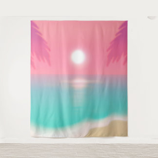Pink Sunset Beach Scene Tapestry