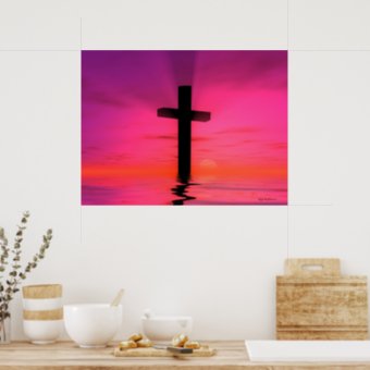 Pink Sunset Christian Cross Art Print | Zazzle