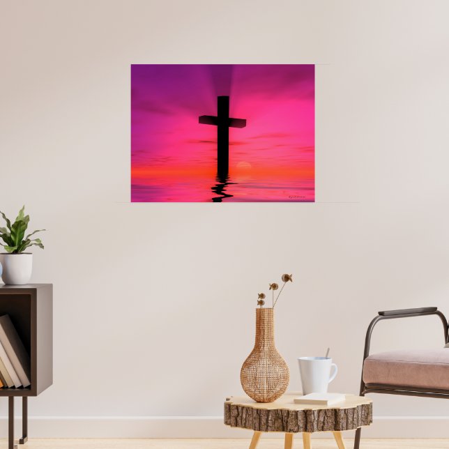 Pink Sunset Christian Cross Art Print | Zazzle
