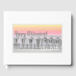 Pink sunset Cornish beach hut retirement Guest Book
