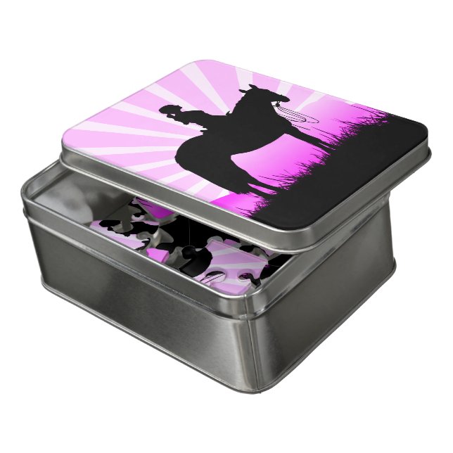 Pink Sunset Cowgirl Jigsaw Puzzle (Lid Open)
