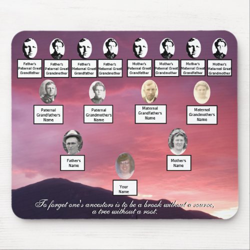 Pink Sunset Family Tree Photos Ancestor Quote   Mouse Pad