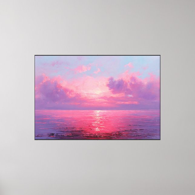 Pink Sunset Ocean Reflection Painting – Abstract W Canvas Print (Front)