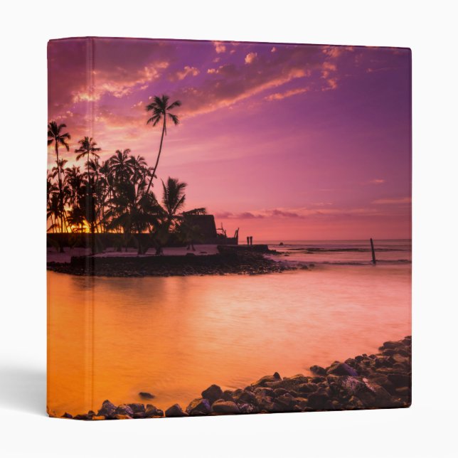 Pink Sunset Of Hawaii Beach 3 Ring Binder (Front/Spine)