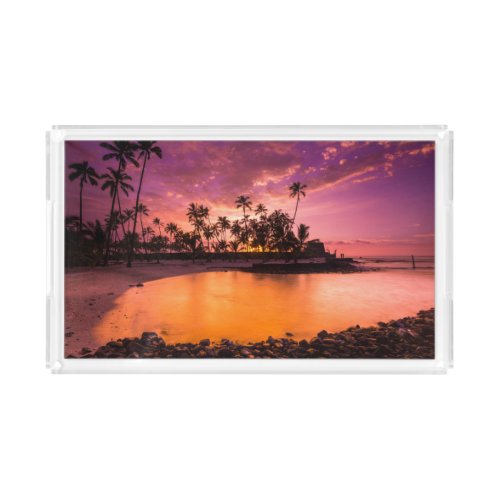 Pink Sunset Of Hawaii Beach Acrylic Tray