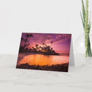 Pink Sunset Of Hawaii Beach Card