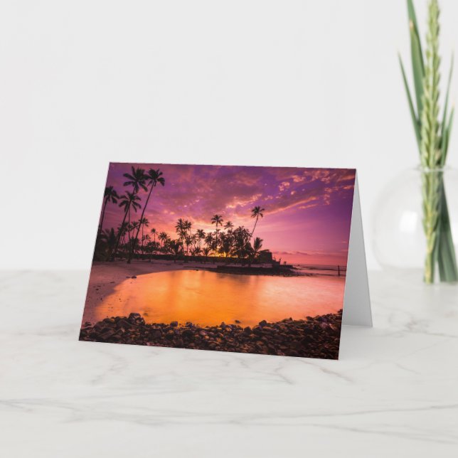 Pink Sunset Of Hawaii Beach Card (Front)