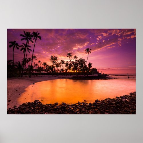 Pink Sunset Of Hawaii Beach Poster