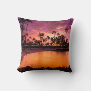 Pink Sunset Of Hawaii Beach Throw Pillow