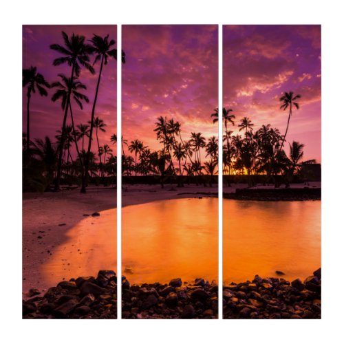 Pink Sunset Of Hawaii Beach Triptych