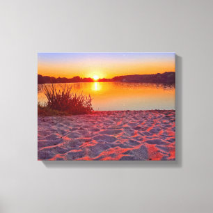 Pink Sunset on the Beach Wrapped Canvas Print