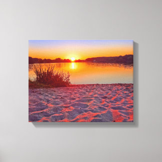 Pink Sunset on the Beach Wrapped Canvas Print