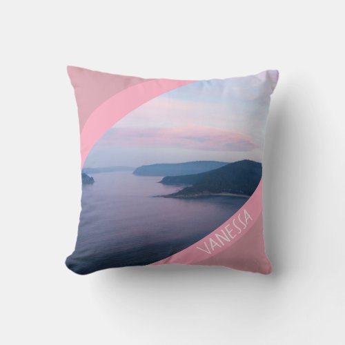 Pink Sunset Pearl Beach Landscape Australia Throw Pillow