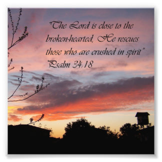Pink Sunset Psalm 24:18 Encouragement Bible Print
