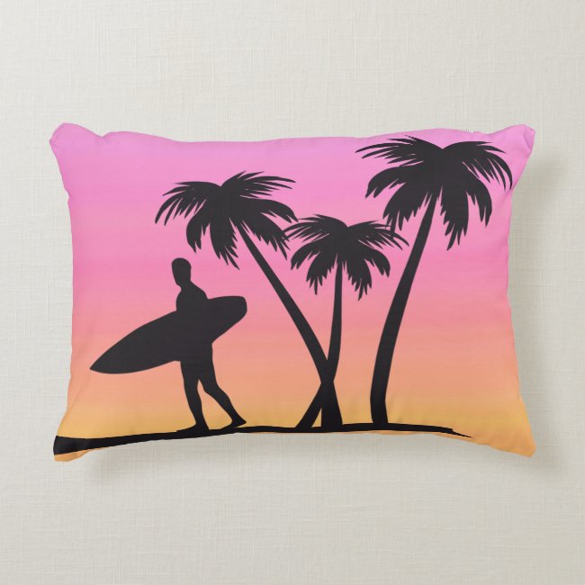 Pink Sunset Surfer in Silhouette Accent Pillow