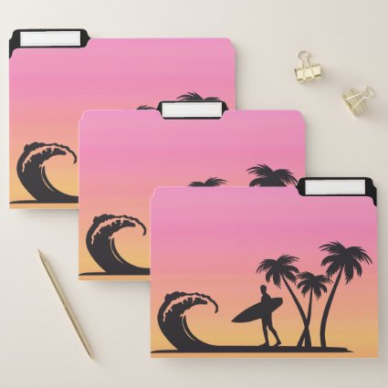 Pink Sunset Surfer Silhouette File Folders