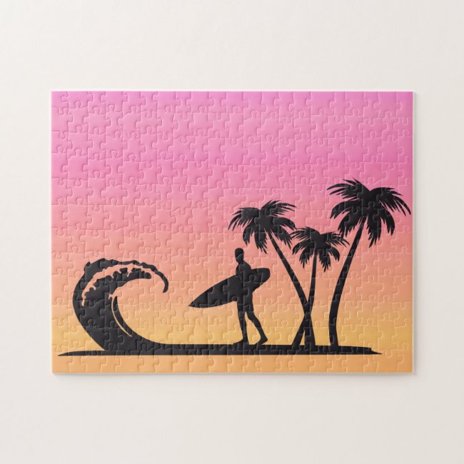 Pink Sunset Surfer Silhouette Puzzle