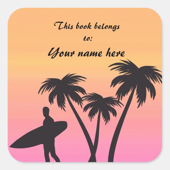 Pink Sunset Surfer Silhouette Sports Bookplate