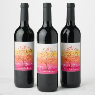 Pink Sunset Watercolor Hand Painted Thank you Wine Label