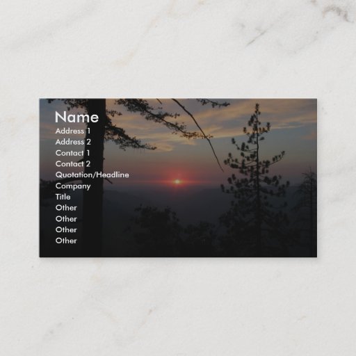 Customizable Pink Sunset With Pine Tree And Clouds At Yosemite, Business Card