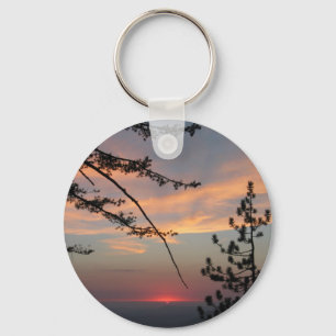 Pink Sunset With Pine Tree And Clouds At Yosemite, Keychain